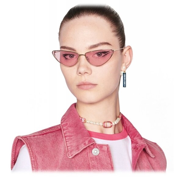 NEW $490.00 DIOR MissDior Cat Eye Gold Sunglasses Pink Lens B1U B0N0 Gucci Case - Picture 1 of 9
